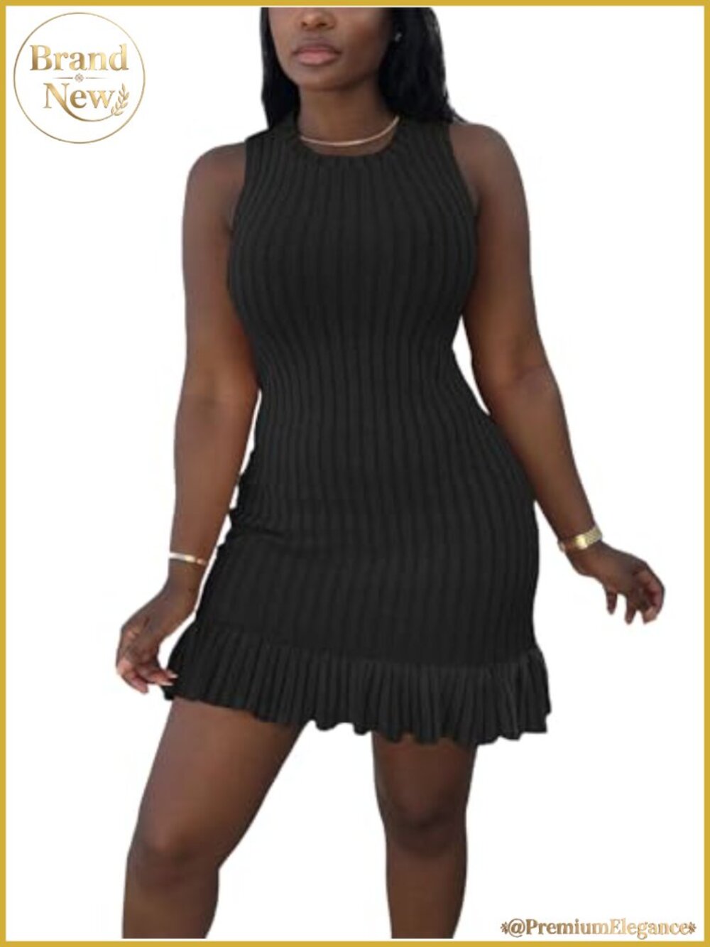 Sleeveless Ribbed Knit Tank Mini Dress Bodycon Summer Casual